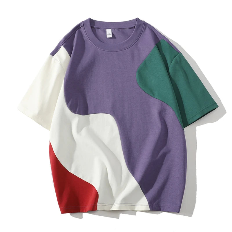 Men's T Shirt Cotton Colorblock Crewneck Loose Fit Dynamic Design 1