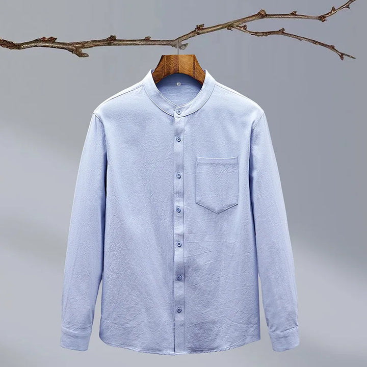 Men's Tailored Linen Shirt for Work with Stand Collar 3