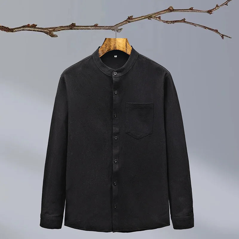 Men's Tailored Linen Shirt for Work with Stand Collar 4