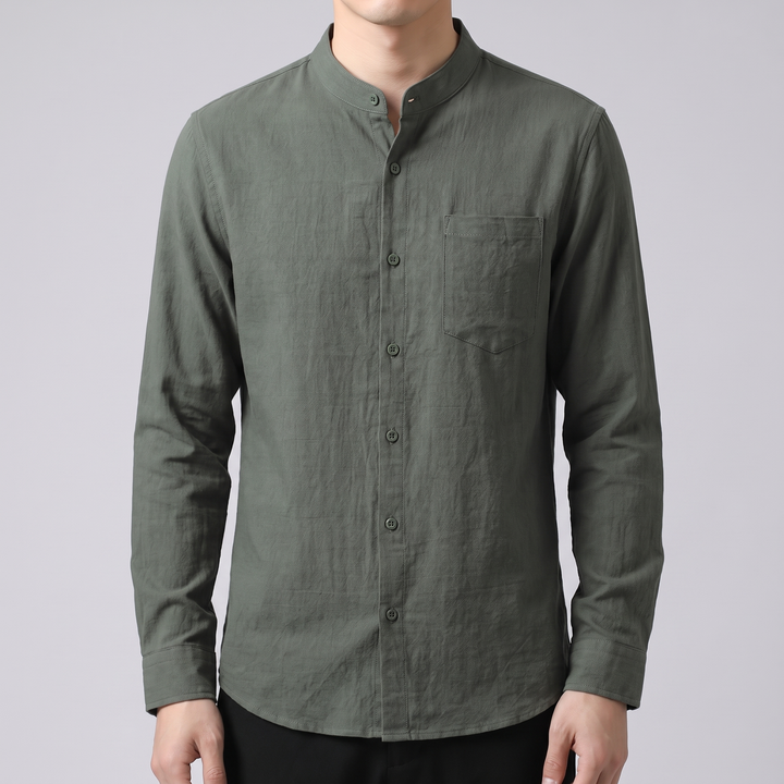 Men's Tailored Linen Shirt for Work with Stand Collar 5