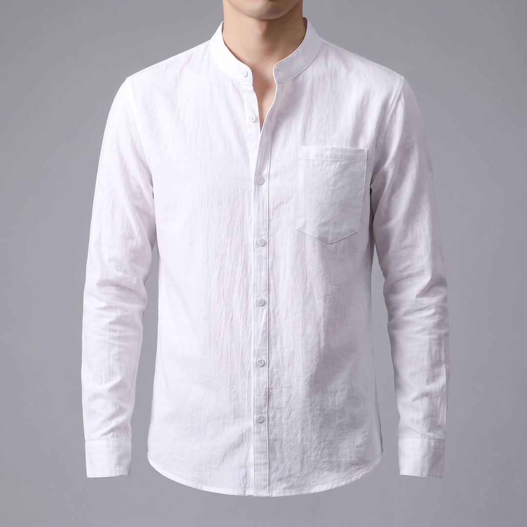 Men's Tailored Linen Shirt for Work with Stand Collar 6