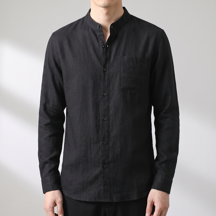 Men's Tailored Linen Shirt for Work with Stand Collar 8