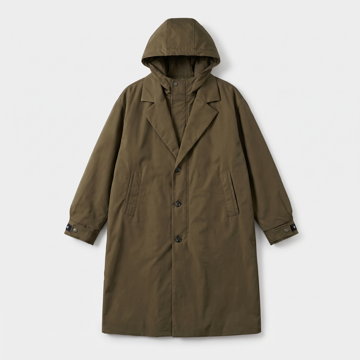 Men's Tailored Overcoat for Cool Days with Hooded Shell 0