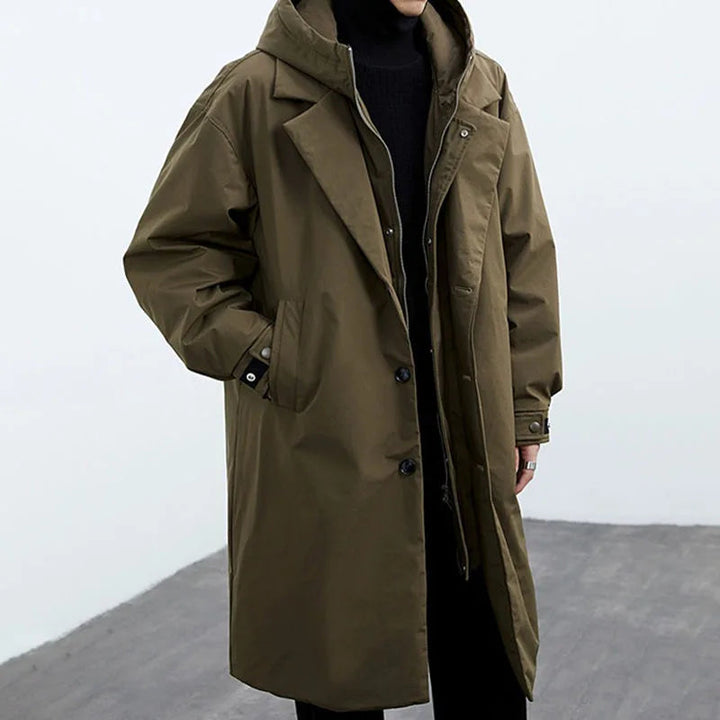 Men's Trench Coat Windproof Weather-Resistant Long-Line Black 0