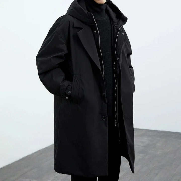 Men's Trench Coat Windproof Weather-Resistant Long-Line Black 2