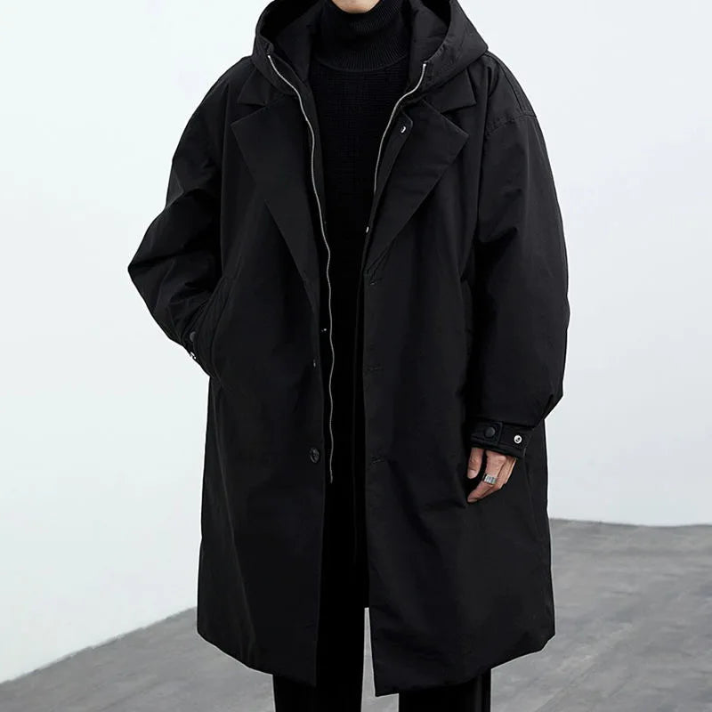 Men's Trench Coat Windproof Weather-Resistant Long-Line Black 3