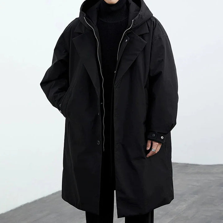 Men's Trench Coat Windproof Weather-Resistant Long-Line Black 3