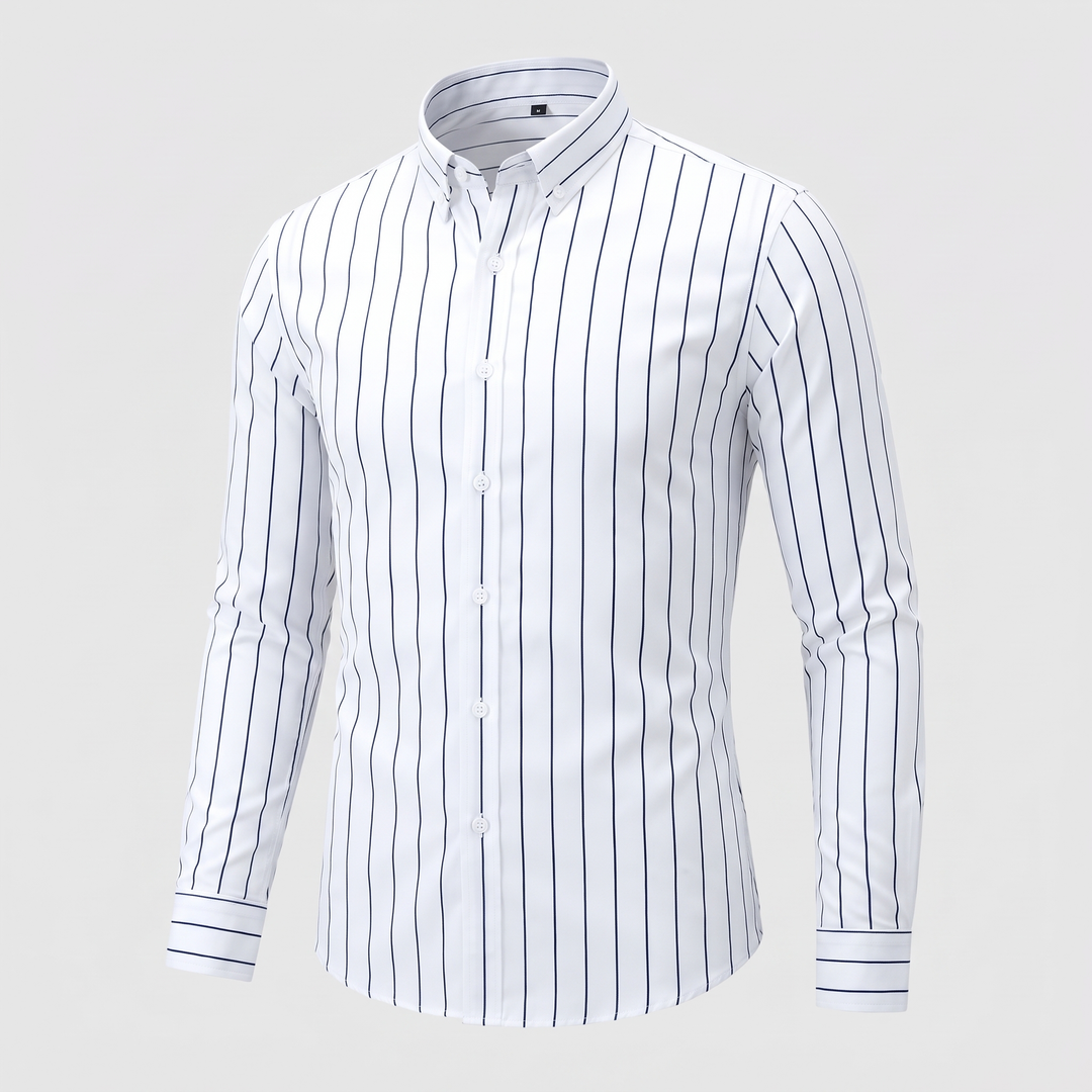 Men's Versatile Striped Shirt with Button-Down Collar 0