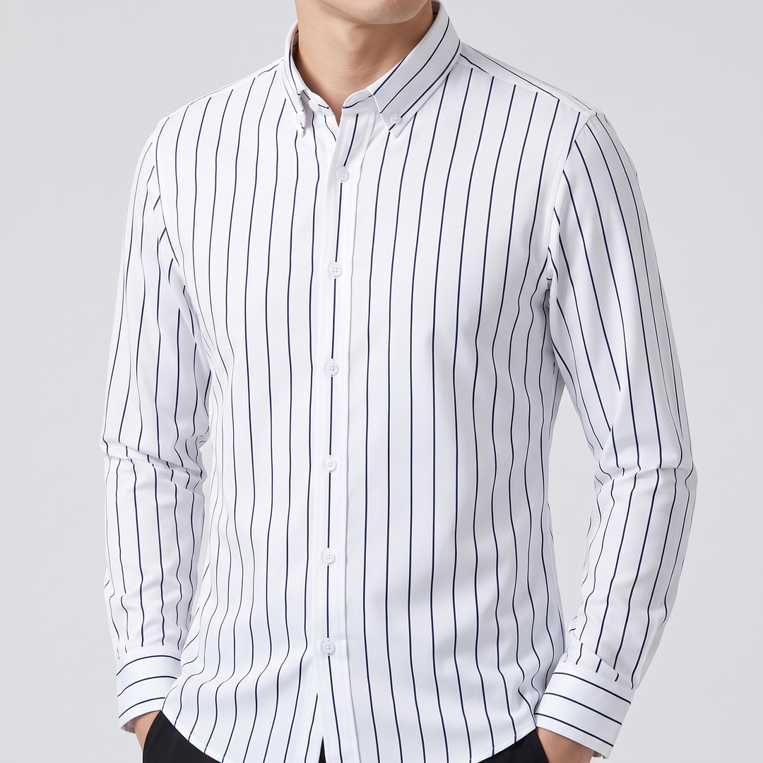 Men's Versatile Striped Shirt with Button-Down Collar 1