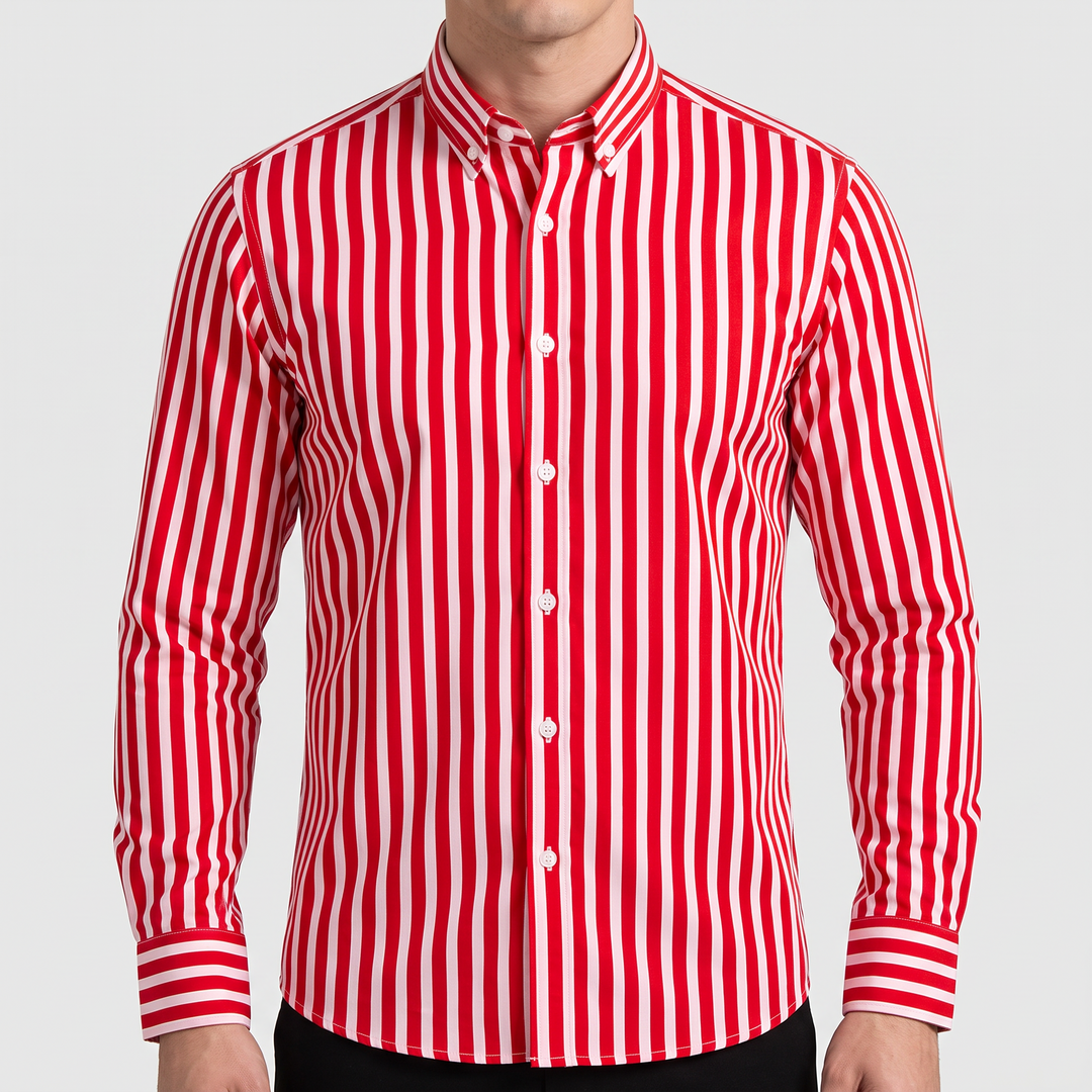 Men's Versatile Striped Shirt with Button-Down Collar 2