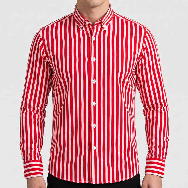 Men's Versatile Striped Shirt with Button-Down Collar 2