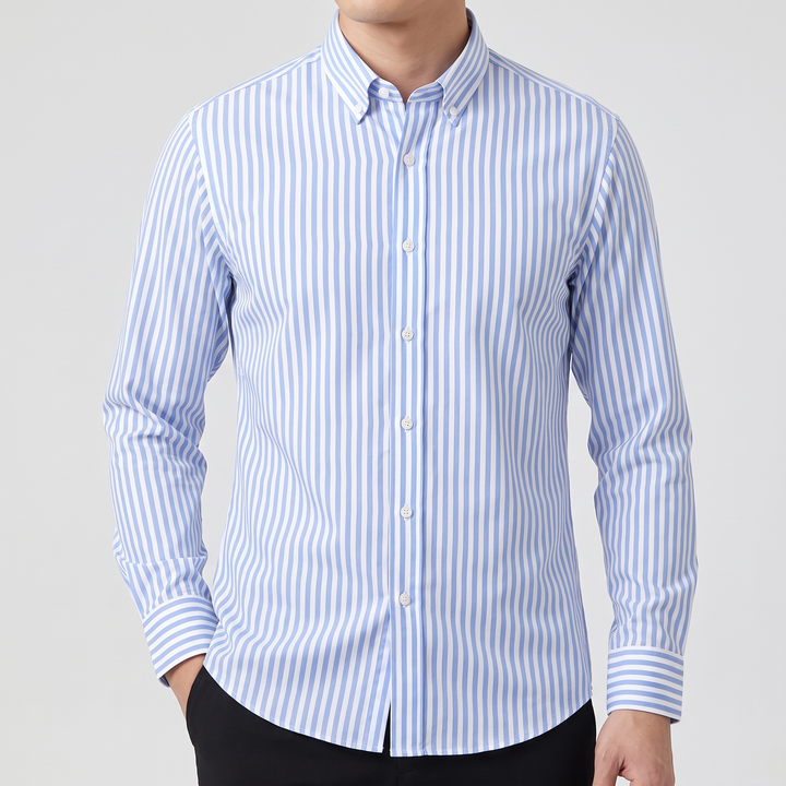 Men's Versatile Striped Shirt with Button-Down Collar 3