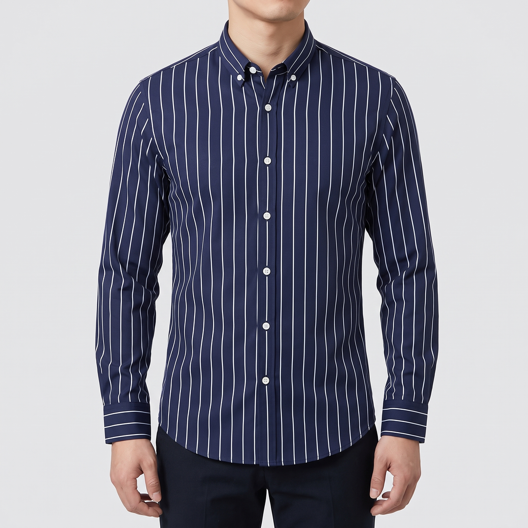 Men's Versatile Striped Shirt with Button-Down Collar 4