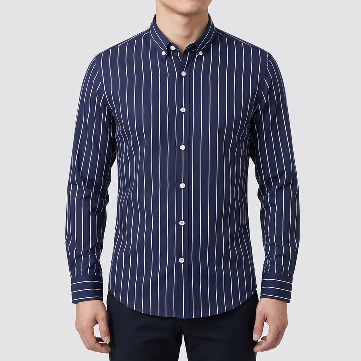 Men's Versatile Striped Shirt with Button-Down Collar 4