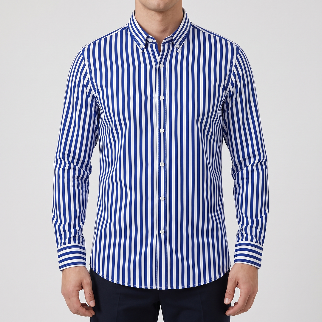 Men's Versatile Striped Shirt with Button-Down Collar 5