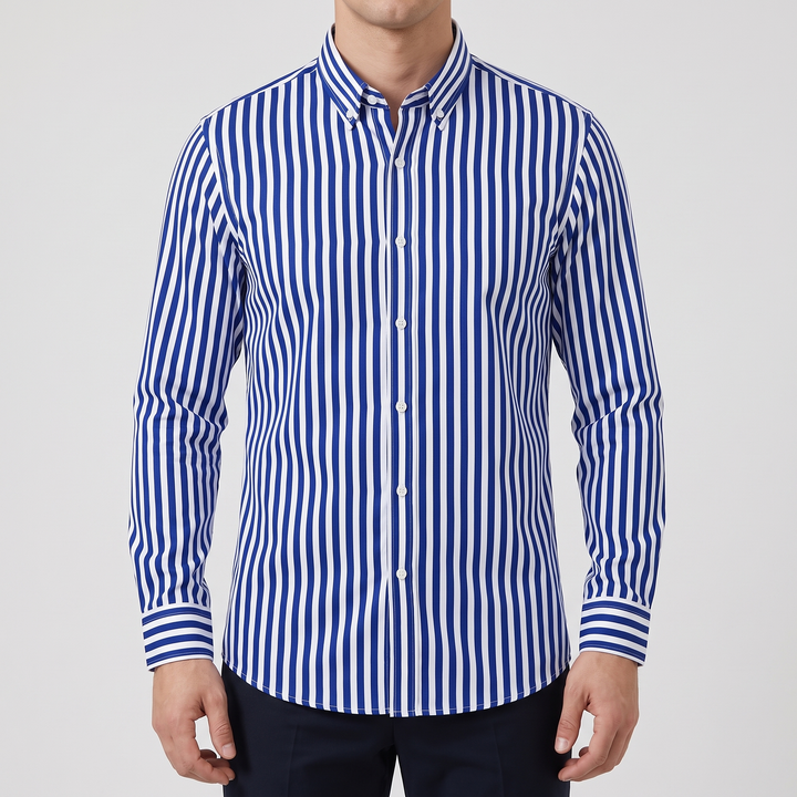 Men's Versatile Striped Shirt with Button-Down Collar 5