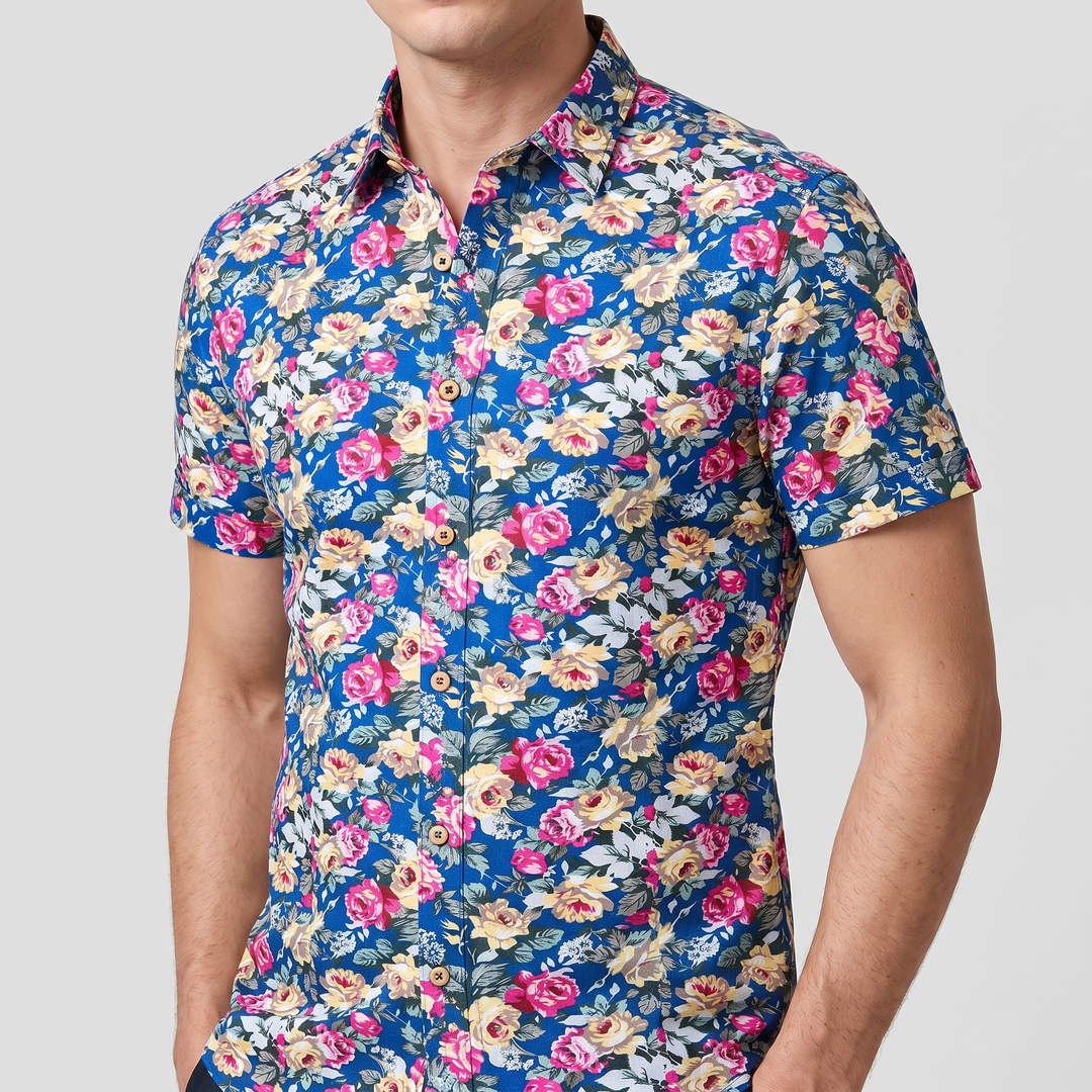 Men's Vibrant Floral Shirt with Short Sleeves 3