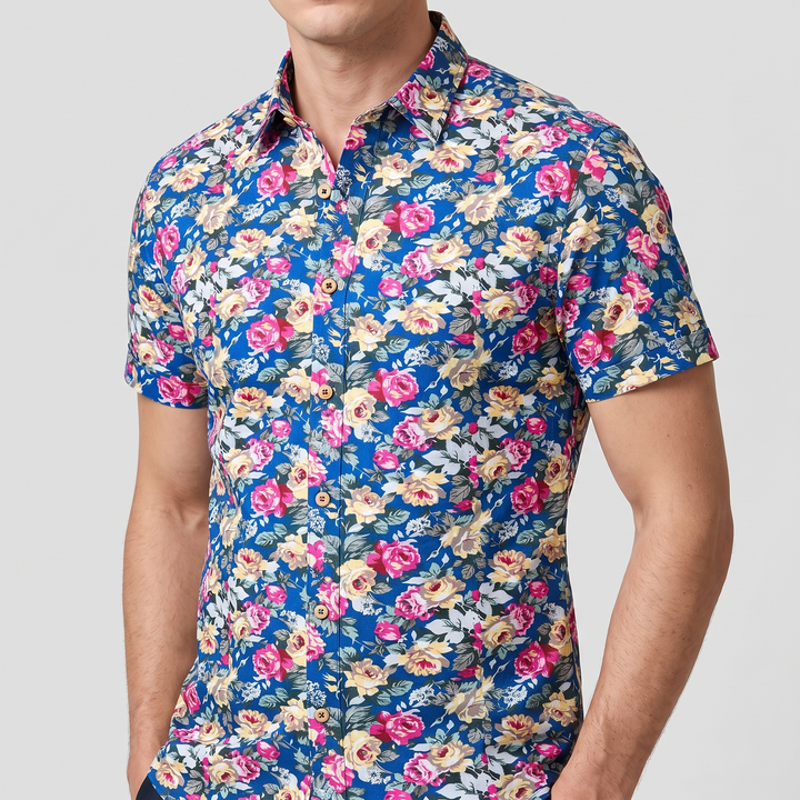 Men's Vibrant Floral Shirt with Short Sleeves 3
