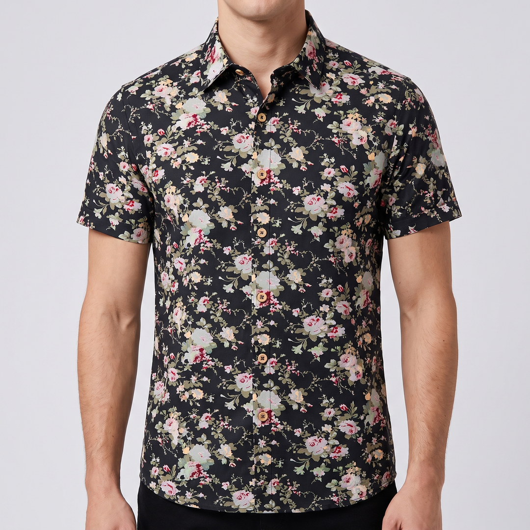 Men's Vibrant Floral Shirt with Short Sleeves 4