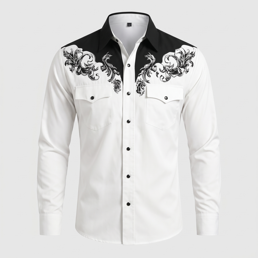 Men's Western Shirt for Evenings Out with Chest Embroidery 0