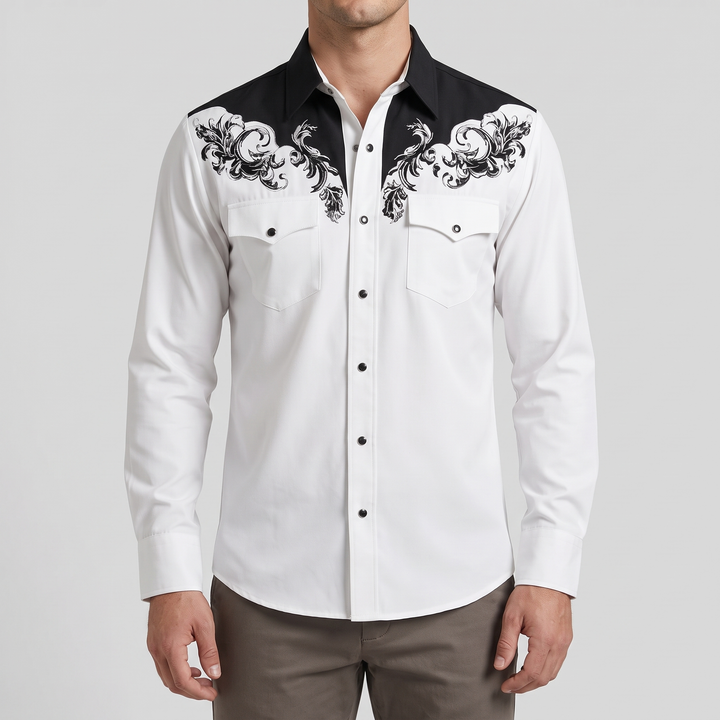 Men's Western Shirt for Evenings Out with Chest Embroidery 1
