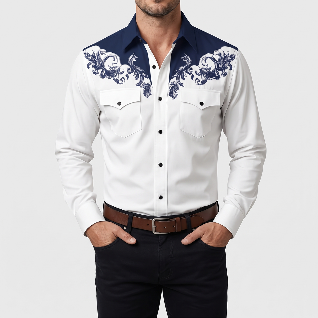 Men's Western Shirt for Evenings Out with Chest Embroidery 2
