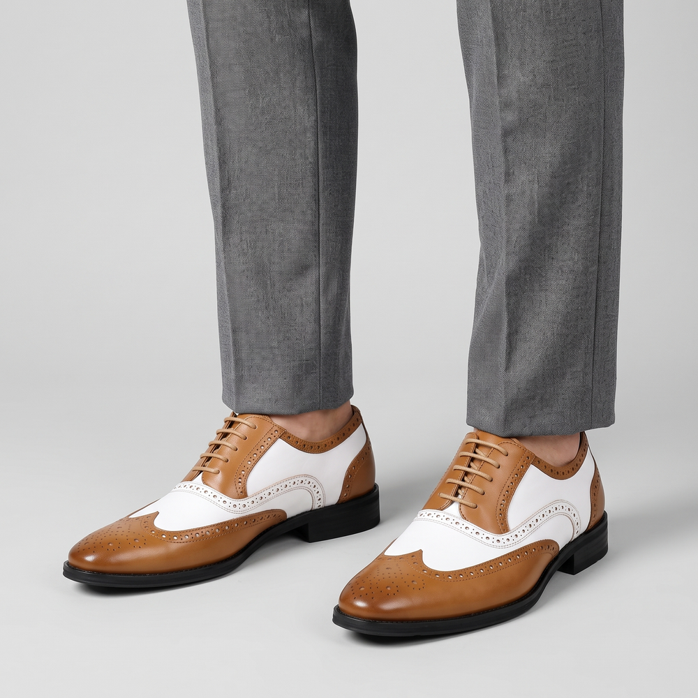 Men's Wingtip Derby Shoes for Weddings with Two-Tone Panels 3
