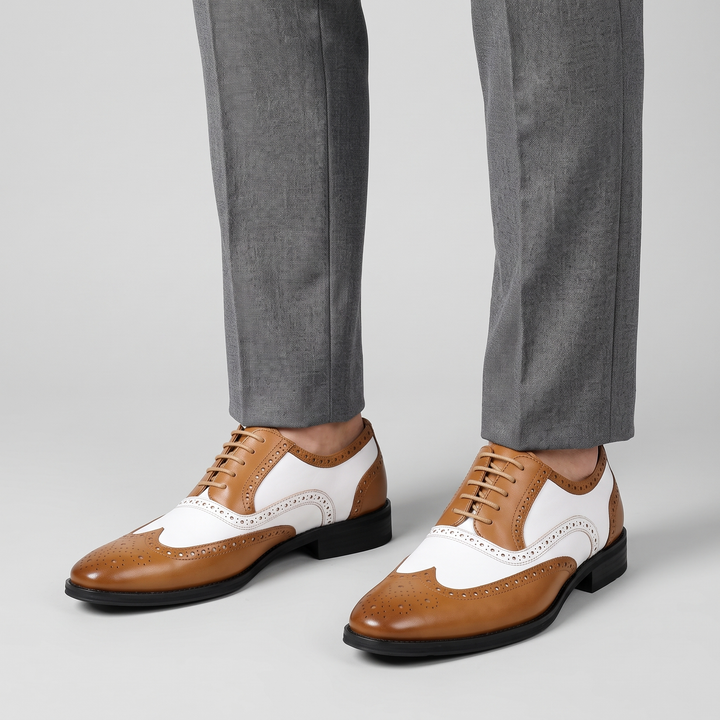 Men's Wingtip Derby Shoes for Weddings with Two-Tone Panels 3