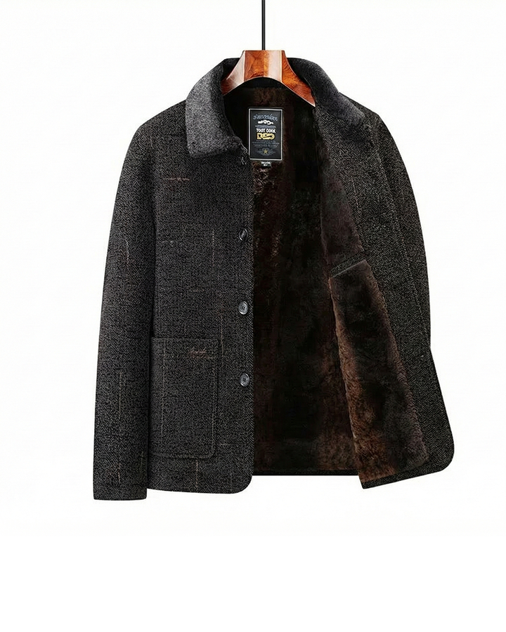 Men's Wool Jacket Lightweight Stand Collar Warm Black with Patch Pockets 0
