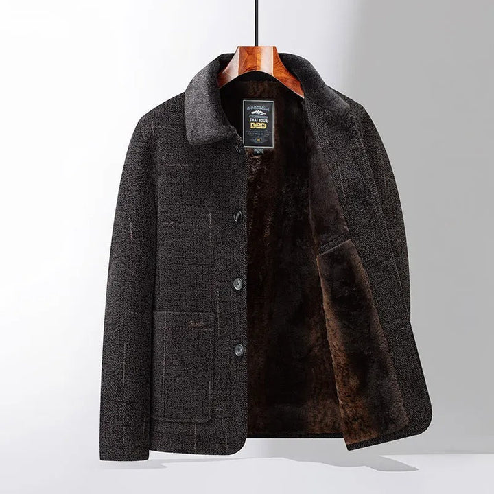 Men's Wool Jacket Lightweight Stand Collar Warm Black with Patch Pockets 1