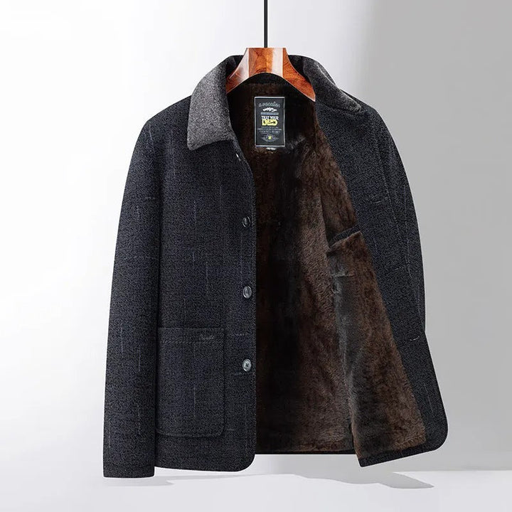 Men's Wool Jacket Lightweight Stand Collar Warm Black with Patch Pockets 2