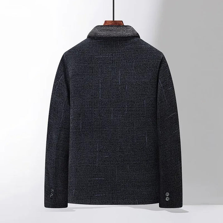 Men's Wool Jacket Lightweight Stand Collar Warm Black with Patch Pockets 3