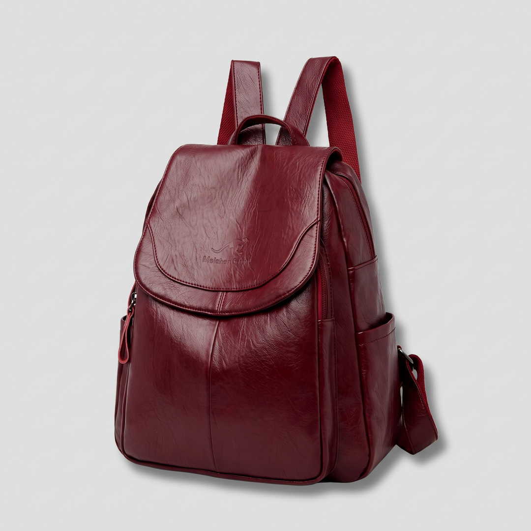 Women's Anti-Theft Leather Backpack with Embossed Finish 4