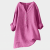 Women's Breezy Linen Shirt for Summer with V-Neck Buttons