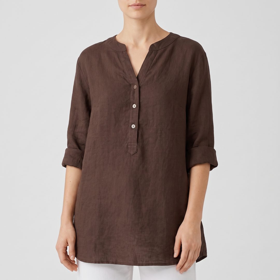 Women's Breezy Linen Shirt for Summer with V-Neck Buttons 4