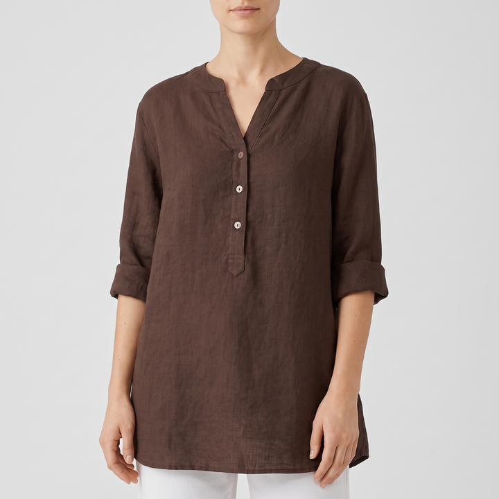 Women's Breezy Linen Shirt for Summer with V-Neck Buttons 4