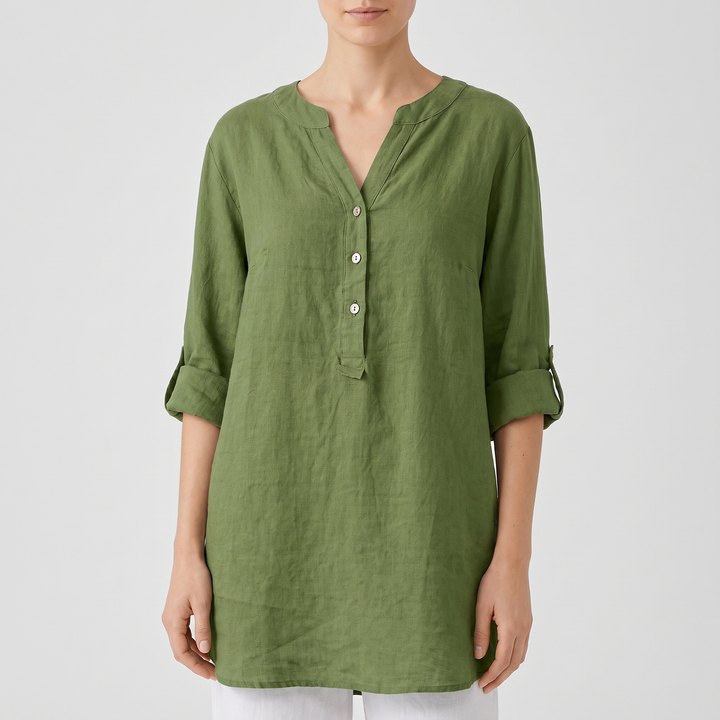 Women's Breezy Linen Shirt for Summer with V-Neck Buttons 5