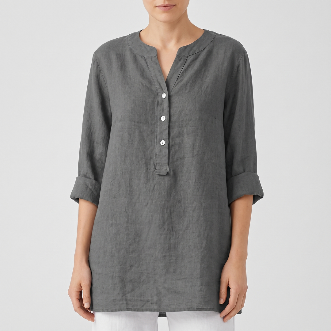Women's Breezy Linen Shirt for Summer with V-Neck Buttons 6