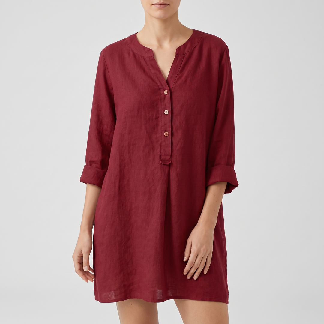 Women's Breezy Linen Shirt for Summer with V-Neck Buttons 7