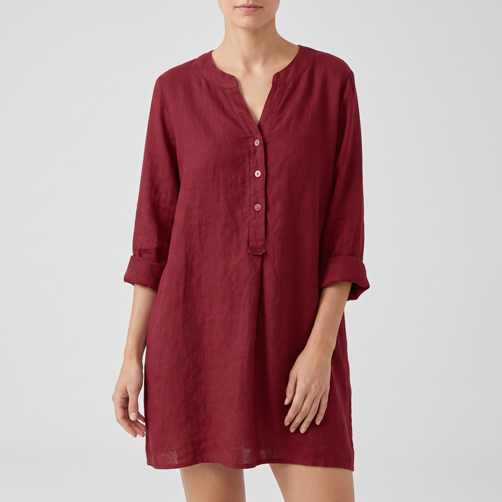 Women's Breezy Linen Shirt for Summer with V-Neck Buttons 7