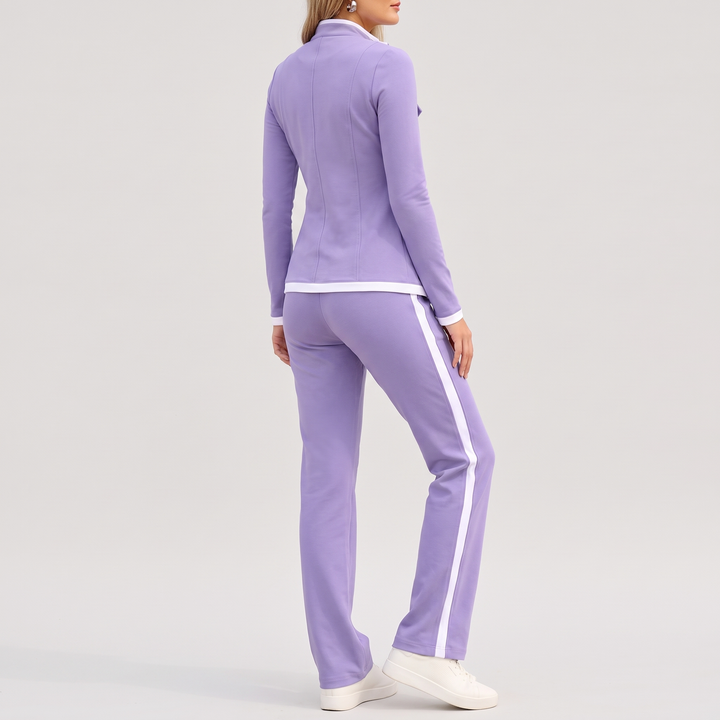 Women's Comfortable Zip Tracksuit Set with Contrast Piping 2