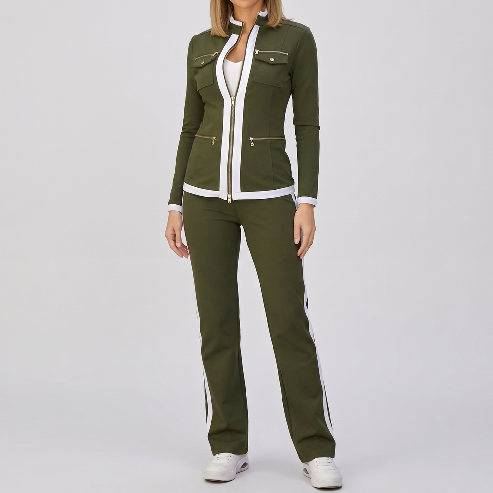 Women's Comfortable Zip Tracksuit Set with Contrast Piping 4
