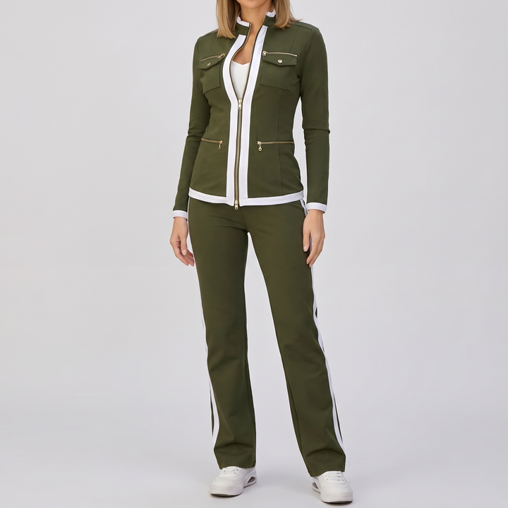 Women's Comfortable Zip Tracksuit Set with Contrast Piping 4