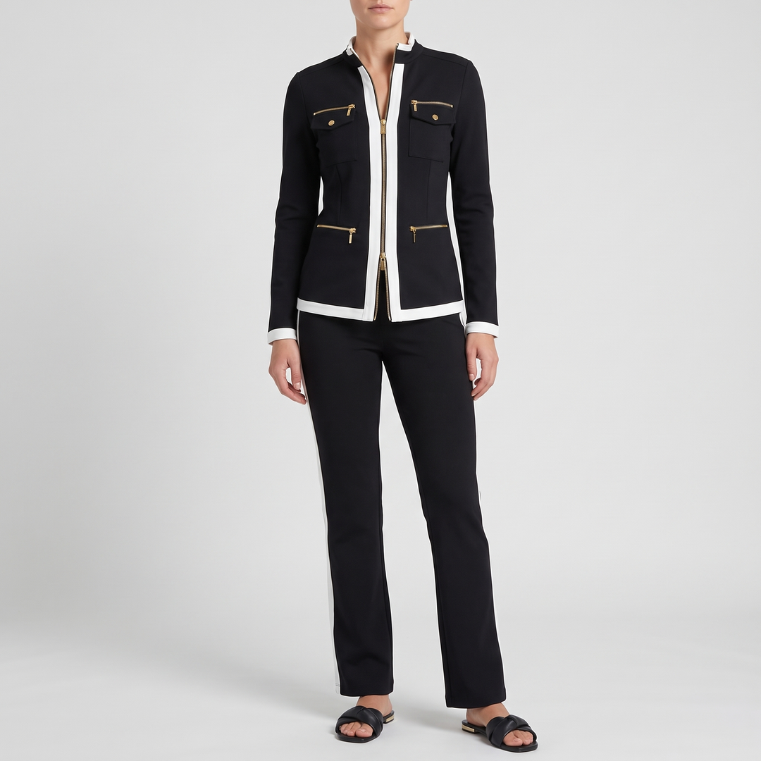 Women's Comfortable Zip Tracksuit Set with Contrast Piping 5
