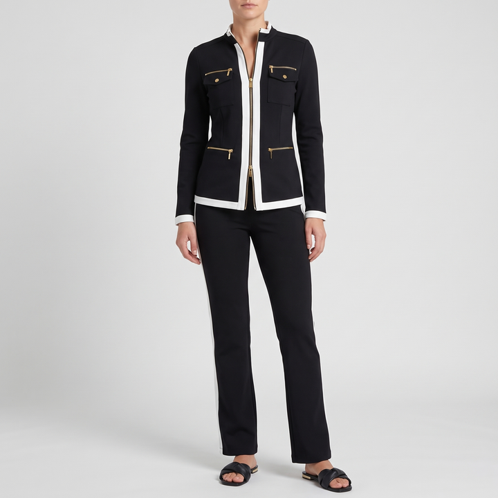 Women's Comfortable Zip Tracksuit Set with Contrast Piping 5
