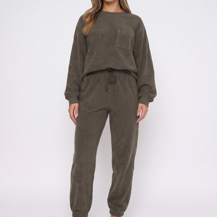 Women's Cozy Corduroy Sweatset for Home with Cuffed Joggers 5