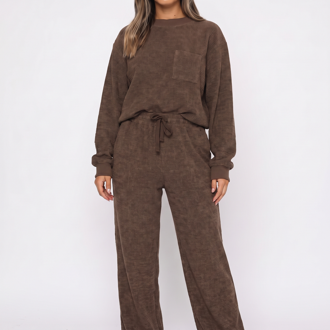 Women's Cozy Corduroy Sweatset for Home with Cuffed Joggers 8