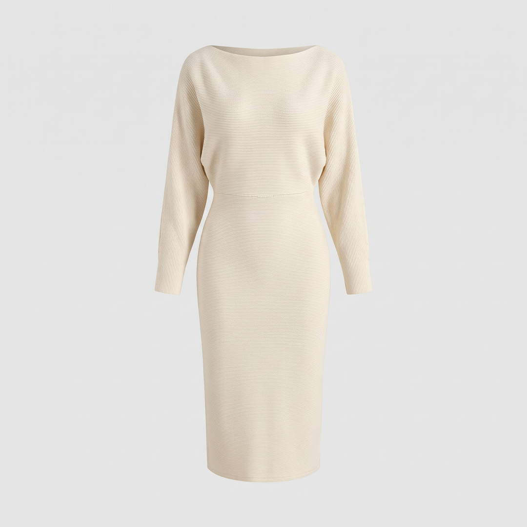 Women's Draped Midi Dress for Events with Batwing Sleeves 0