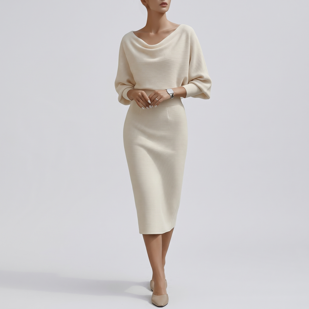Women's Draped Midi Dress for Events with Batwing Sleeves 1