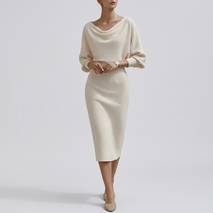 Women's Draped Midi Dress for Events with Batwing Sleeves 1